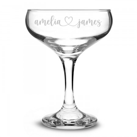 Personalised Champagne Coupe Cocktail Glass 235ml Names Heart Wedding Hen Do Birthday Vintage Saucer Bridesmaid Custom
