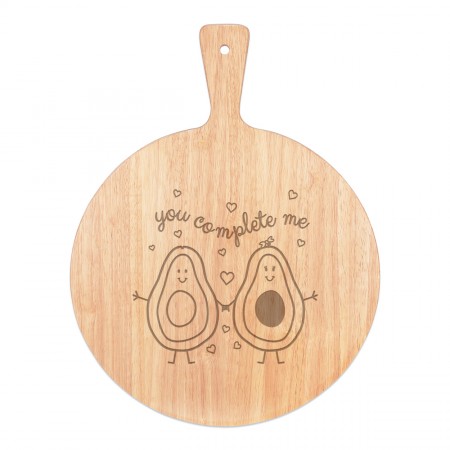 Avocado You Complete Me Pizza Board Paddle Serving Tray Handle Round Wooden 45x34cm