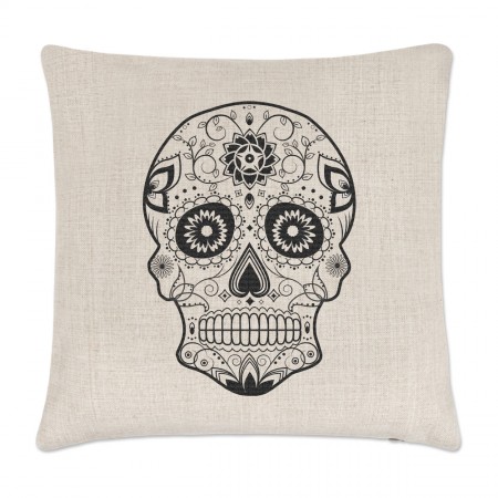 Black Sugar Skull Linen Cushion Cover