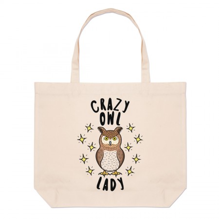 Crazy Owl Lady Stars Large Beach Tote Bag