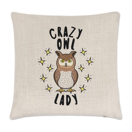 Crazy Owl Lady Stars Linen Cushion Cover