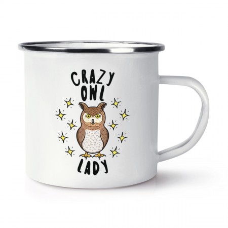 Crazy Owl Lady Stars Retro Enamel Mug Cup
