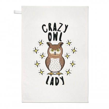 Crazy Owl Lady Stars Tea Towel Dish Cloth