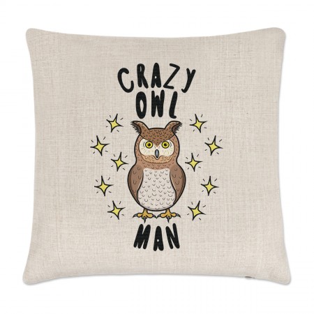 Crazy Owl Man Stars Linen Cushion Cover