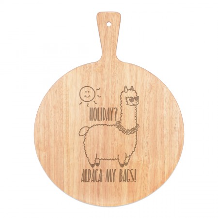Holiday Alpaca My Bags Pizza Board Paddle Serving Tray Handle Round Wooden 45x34cm