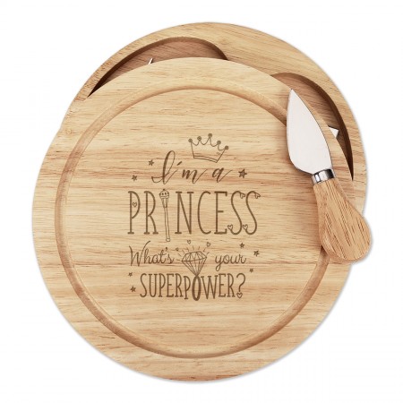 I'm A Princess What's Your Superpower Wooden Cheese Board Set 4 Knives