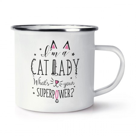 I'm A Cat Lady What's Your Superpower Retro Enamel Mug Cup