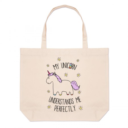 Lila My Unicorn Understands Me Large Beach Tote Bag