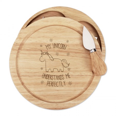 Lila My Unicorn Understands Me Wooden Cheese Board Set 4 Knives