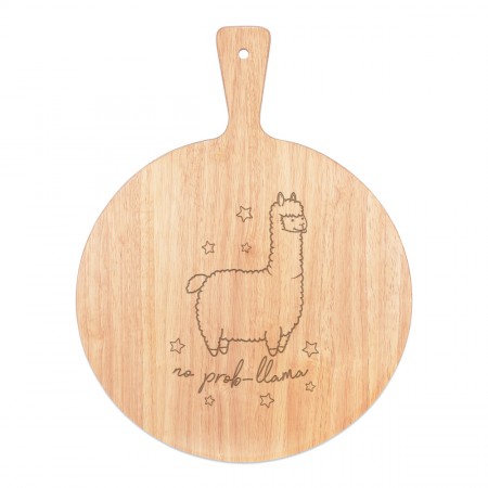 No Prob-Llama Pizza Board Paddle Serving Tray Handle Round Wooden 45x34cm