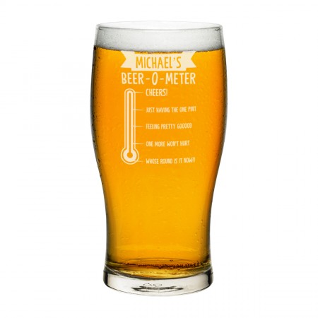 Personalised Pint Glass Beer O Meter Any Name Craft Beer Cider Custom