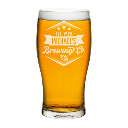 Personalised Pint Glass Brewing Co Hexagon Logo Any Name Craft Beer Cider Custom
