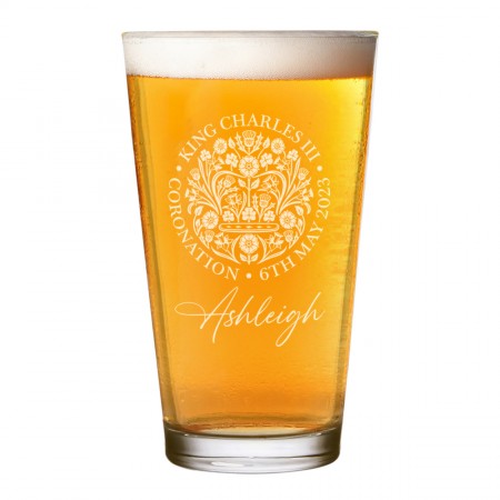 Personalised Coronation Emblem King Charles III Shaker Pint Glass Craft Beer Cider Custom Commemorative Souvenir Gift