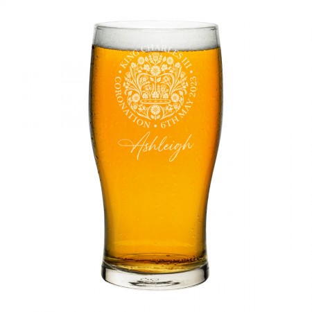 Personalised Coronation Emblem King Charles III Tulip Pint Glass Craft Beer Cider Commemorative Souvenir Gift