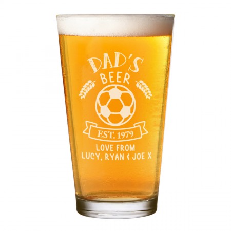 Personalised Pint Glass Shaker Football Ball Any Name Craft Beer Cider Custom