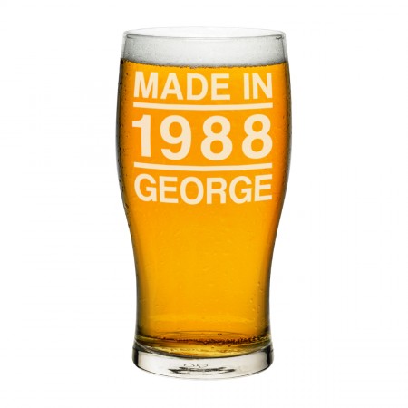 Personalised Pint Glass Made In Date Birthday Craft Beer Cider Custom