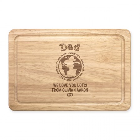 Personalised Chopping Board Worlds Best Dad Grandad Outline Globe Any Name Wooden Meat Serving Board Custom