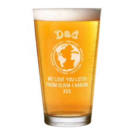 Personalised Pint Glass Worlds Best Dad Grandad Outine Globe Any Name Craft Beer Cider Custom