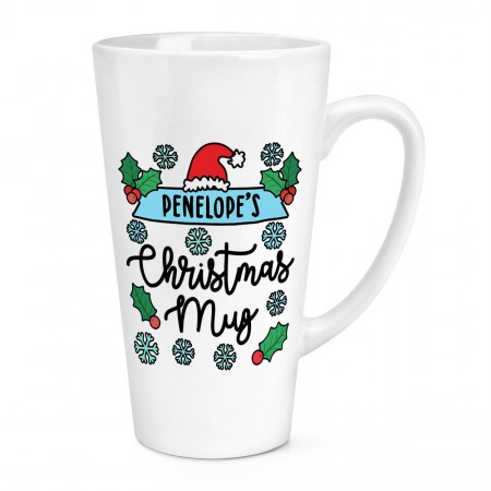 Personalised Snowflake & Holly Christmas Mug 17oz Large Latte Mug Cup