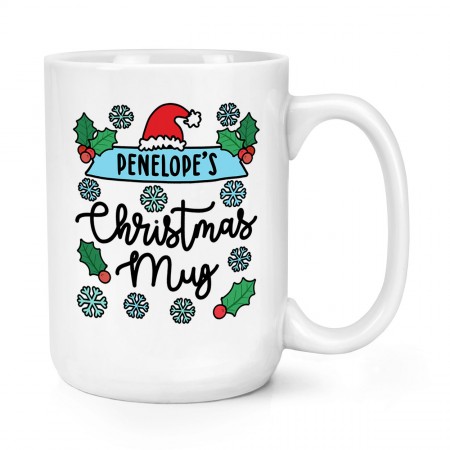 Personalised Snowflake & Holly Christmas Mug 15oz Large Mug Cup