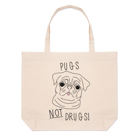 Pugs Not Drugs Large Beach Tote Bag