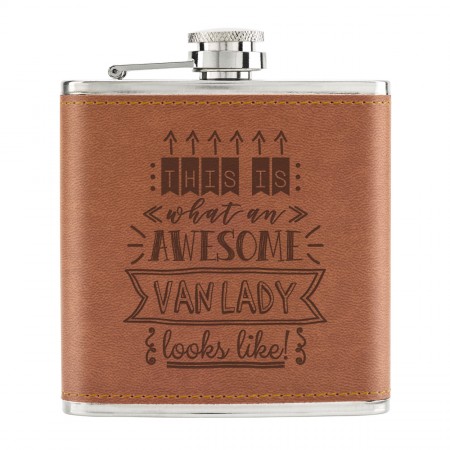 This Is What An Awesome Van Lady Looks Like 6oz PU Leather Hip Flask Tan