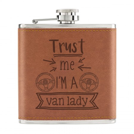 Trust Me I'm A Van Lady 6oz PU Leather Hip Flask Tan