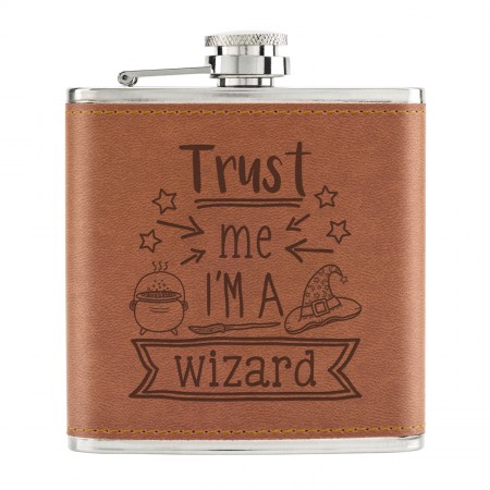 Trust Me I'm A Wizard 6oz PU Leather Hip Flask Tan