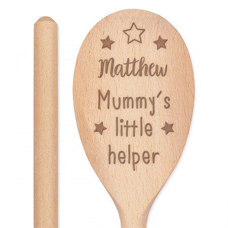 Personalised Custom Engraved Wooden Spoon Mummy's Little Helper Any Name Text