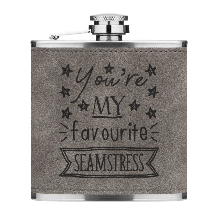 You're My Favourite Seamstress Stars 6oz PU Leather Hip Flask Grey Luxe