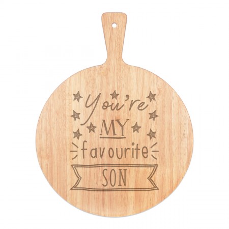 You're My Favourite Son Stars Pizza Board Paddle Serving Tray Handle Round Wooden 45x34cm