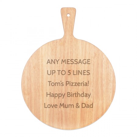 Personalised Custom Pizza Board Any Message Pizzeria Name Circle Serving Tray Handle Paddle Round Wooden 45x34cm