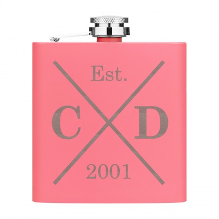 Personalised Hip Flask Custom Initials X Est Birth Date 6oz Matte Pink Stainless Steel