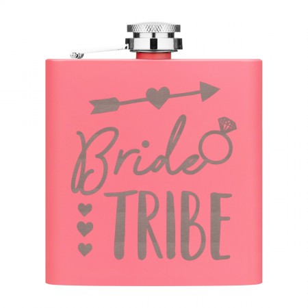 Bride Tribe 6oz Hip Flask Matte Pink Stainless Steel Wedding Custom Hen Do