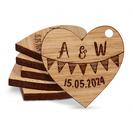 Personalised Bunting Love Hearts Wedding Favours Table Decorations Wooden Confetti Scatters Charms Custom