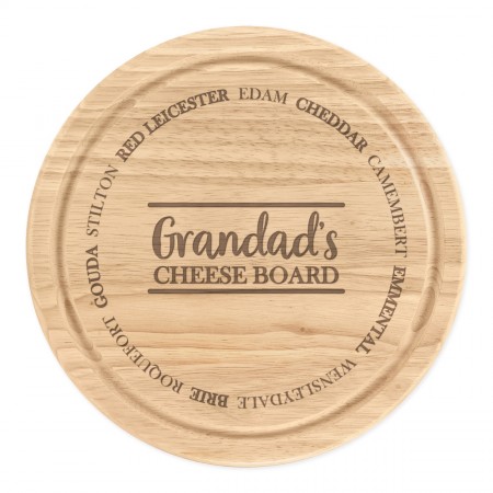 Personalised Wooden Chopping Cheese Board Round 25cm Custom Name Cheese Types