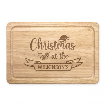 Personalised Custom Name Christmas At The Rectangular Wooden Chopping Cheese Board