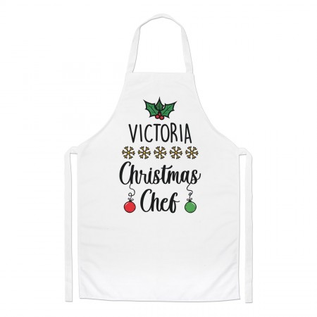 Personalised Christmas Chef Baubles Snowflakes Chefs Apron Baking Custom Name