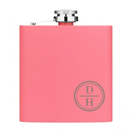Personalised Hip Flask Custom Initials Circle 6oz Matte Pink Stainless Steel