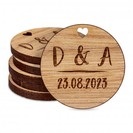Personalised Initials Wedding Favours Table Decorations Round Wooden Confetti Sprinkles Scatters Charms Custom Tags