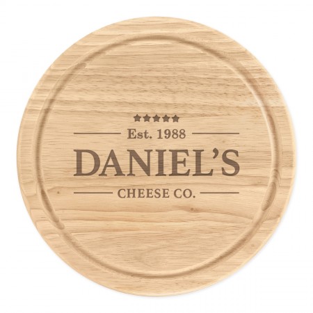 Personalised Wooden Chopping Cheese Board Round 25cm Custom Cheese Co