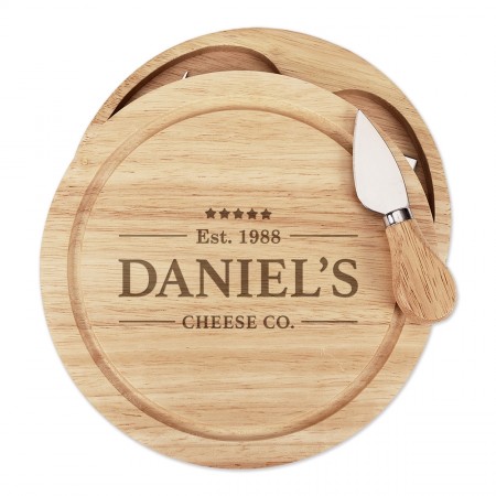 Personalised Custom Name Cheese Co Wooden Cheese Board Set 4 Knives