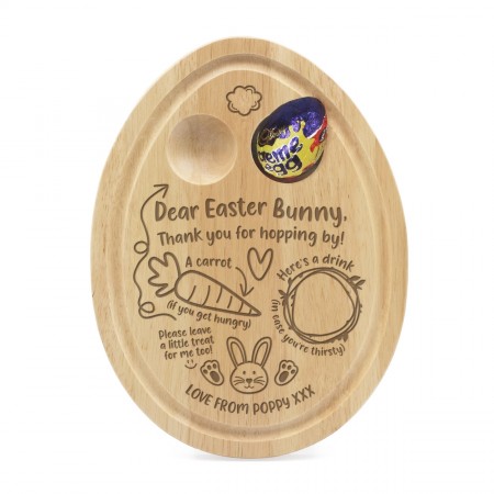 Personalised Easter Bunny Egg Board Breakfast Dippy Egg Cup - Thank You for Hopping By Drink, Carrot & Treat For Kids