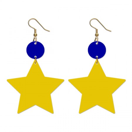 EU Star Hook Earrings Gold Plated Acrylic European Union Europe Flag Anti Brexit