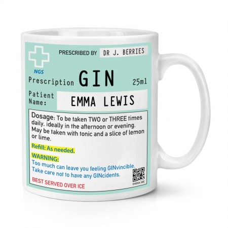 Personalised Name Gin Prescription 10oz Mug Cup