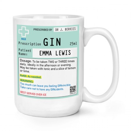Personalised Name Gin Prescription 15oz Large Mug Cup