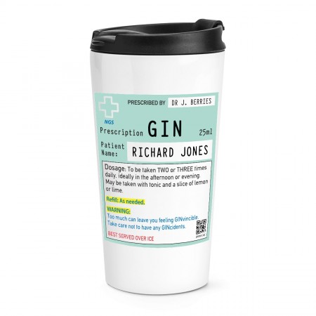 Personalised Name Gin Prescription Travel Mug Cup