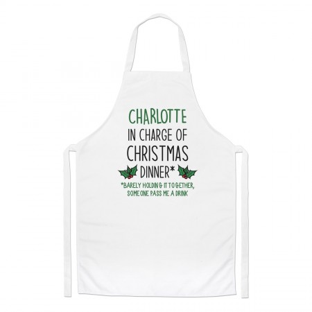 Personalised In Charge Of Christmas Dinner Chefs Apron Baking Custom Name