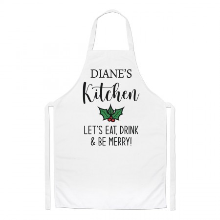 Personalised Christmas Let's Eat Drink & Be Merry Chefs Apron Baking Custom Name