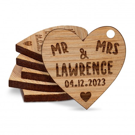 Personalised Mr & Mrs Classic Love Hearts Wedding Favours Table Decorations Wooden Confetti Scatters Charms Custom